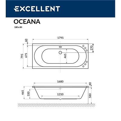 Акриловая ванна Excellent Oceana 180х80 WAEX.OCE18.LINE.BR бронза, белый