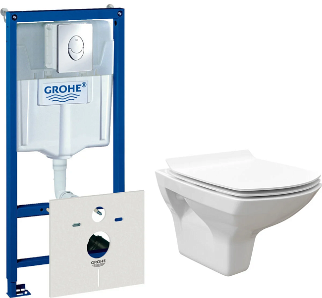 Инсталляция Grohe Rapid SL 38750001 4 в 1 с унитазом Stworki Стокгольм 38750001/63428 Clean On DPL EO slim 63428, крышка микролифт, клавиша хром
