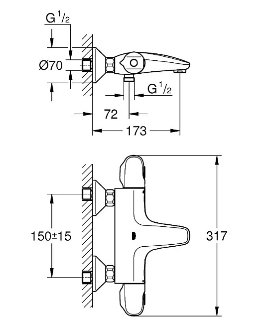 Смеситель для ванны и душа Grohe Grohtherm 1000 34816003 термостат, хром