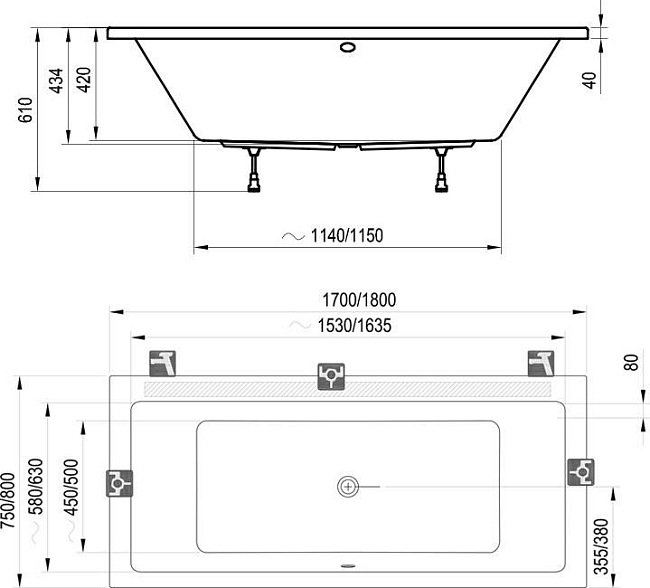 Акриловая ванна Ravak Formy 01 180х80 C881000000