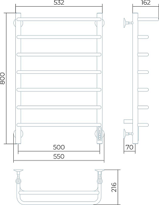 Полотенцесушитель электрический Larusso Стандарт КС П7 50x80 9003 4670078536594 с полкой, белый