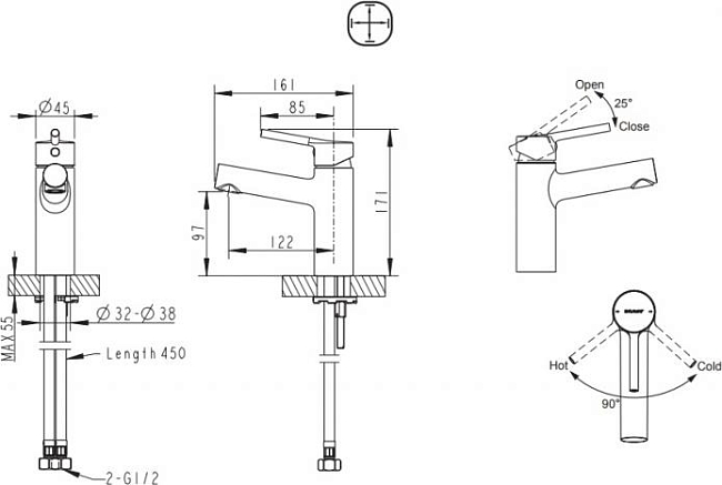 Смеситель для раковины Bravat Palace F1172217BM-RUS, черный