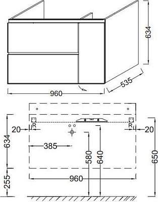 Тумба под раковину 95 см Jacob Delafon Soprano EB1331-E15 чёрный