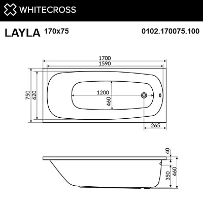 Акриловая ванна Whitecross Layla 170х75 0102.170075.100 белый