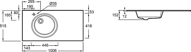 Раковина 101 см Jacob Delafon Odeon Rive Gauche EB2564-DE1, матовый белый