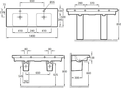 Раковина 140 см Jacob Delafon Odeon Up E4779-00