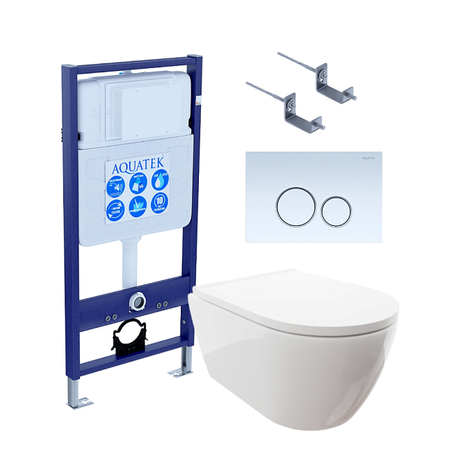 SET AQUATEK ПОЛАРИС (рама AQUATEK Standard INS-0000012+унитаз ПОЛАРИС AQ0700-00 с тонким сиденьем soft-close+ крепеж KKI-0000002 +панель KDI0000015)