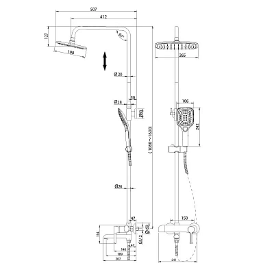 Душевая система Grossman Alba 500.K35.06.100/210 хром, черный