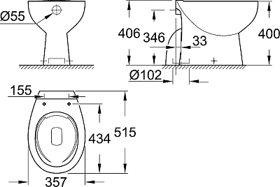 Приставной унитаз Grohe Bau Ceramic 39431000