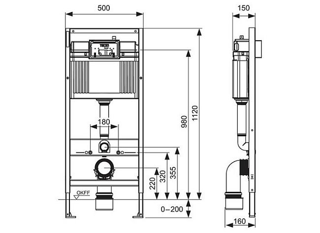 Комплект инсталляция для унитаза Tece base 9400401 с кнопкой смыва Tece Now 9240407, черный матовый