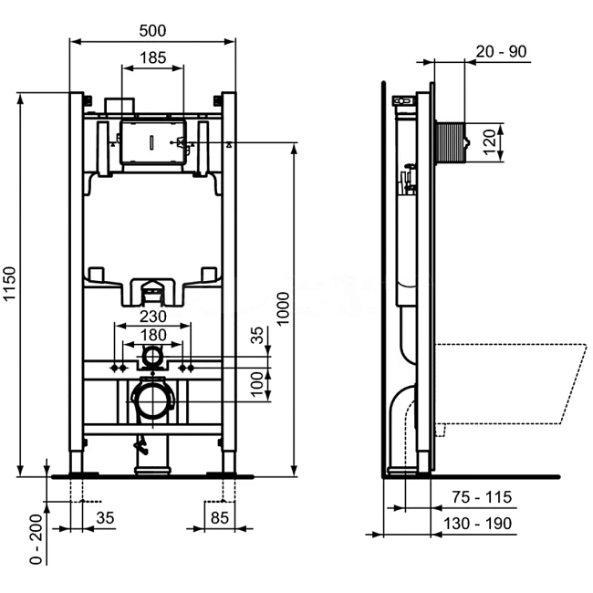 Инсталляция Ideal Standard ProSys Eco Fram с унитазом Stworki Хельсинки 63429/R0121AC Clean On DPL EO slim 63429, крышка микролифт, клавиша белая