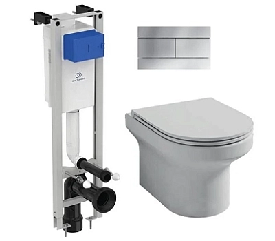 Инсталляция Ideal Standard узкая с унитазом Jacob Delafon Elite EDX114RU-00, сиденье микролифт, клавиша хром, комплект
