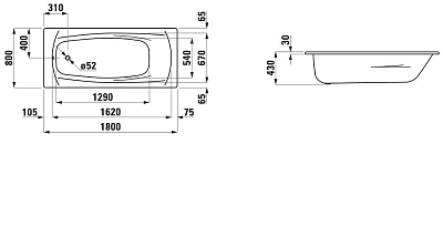 Стальная ванна Laufen Palladium 180х80 2.2510.0.000.040.1 белый
