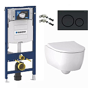 Комплект инсталляция Geberit с безободковым унитазом Geberit iCon Rimfree, 500.300.82.1 сиденье микролифт, с клавишей