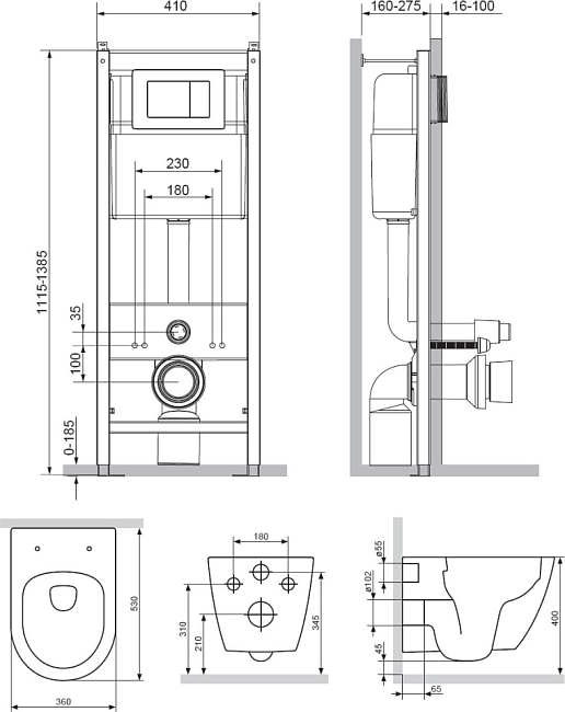 Инсталляция с подвесным унитазом Damixa Apollo DX22.IS10101.1700 с сиденьем микролифт и белой клавишей смыва